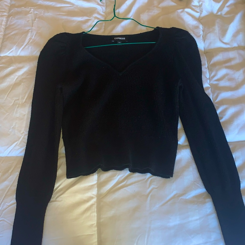 Express black puffed sleeve sweater sweetheart neckline